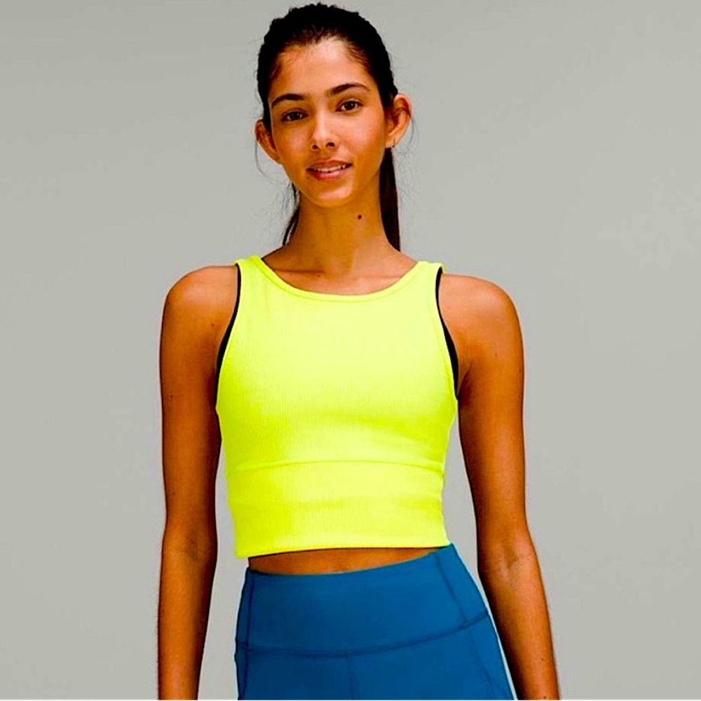 LULULEMON RIBBED POWER PIVOT TANK TOP REVERSIBLE HIGHLIGHTER YELLOW SIZE 6 NWT